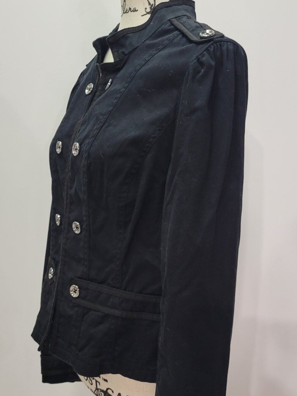 White House Black Market Black Military Jacket Size 14 Silver Buttons - Picture 3 of 12